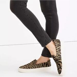 Madewell Sidewalk Slip On Sneakers in Zebra Calf Hair, Size 7.5